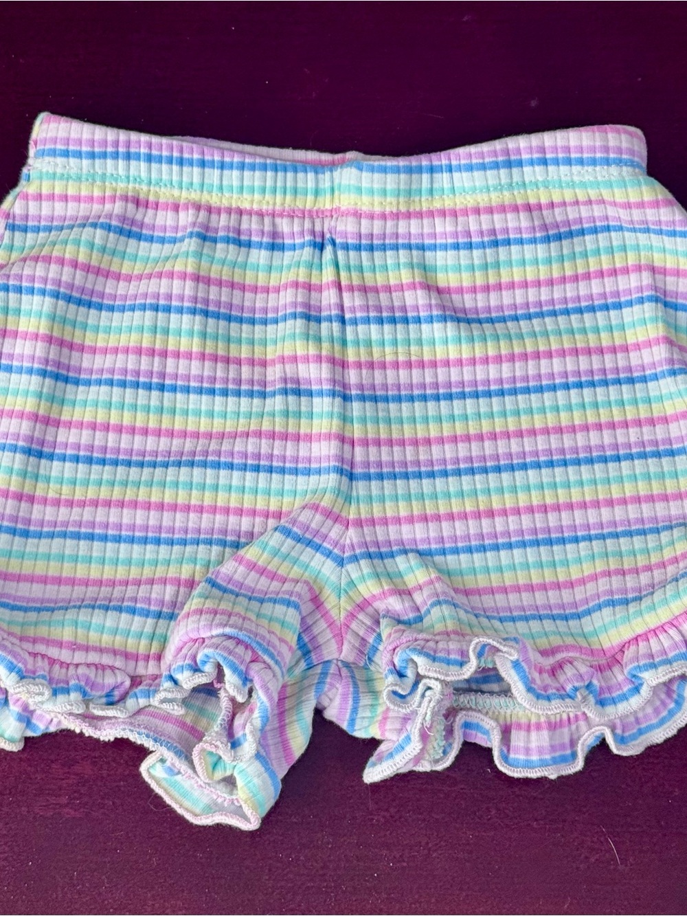 Pastel Rainbow Ribbed Ruffle Shorts, Garanimals, Baby Girl Size 24M